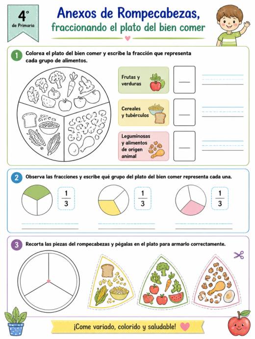 Anexos de Rompecabezas, fraccionando el plato del bien comer (4° de Primaria)