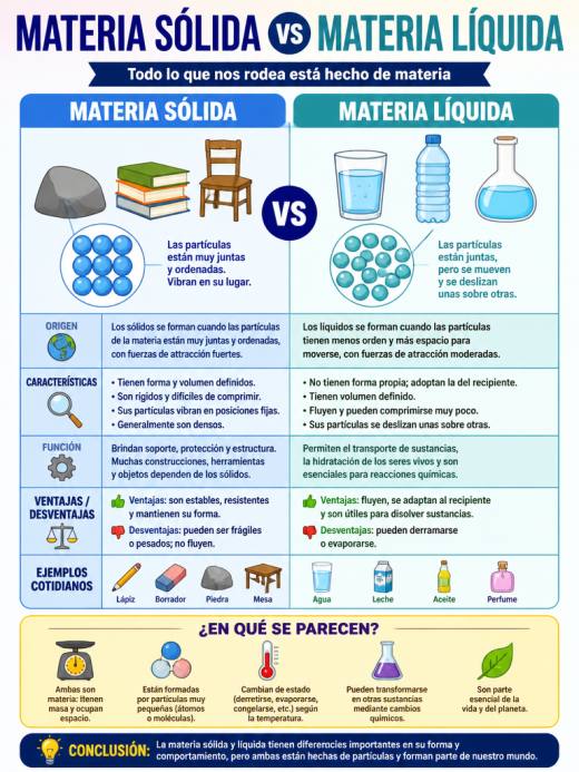 Materia Sólida vs Materia Líquida