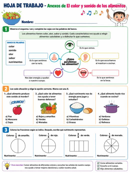 Hoja de Trabajo: Anexos de El color y sonido de los alimentos (4° de Primaria)