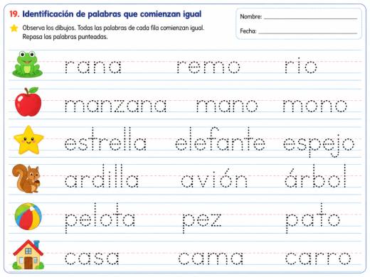 19. Identificación de palabras que comienzan igual