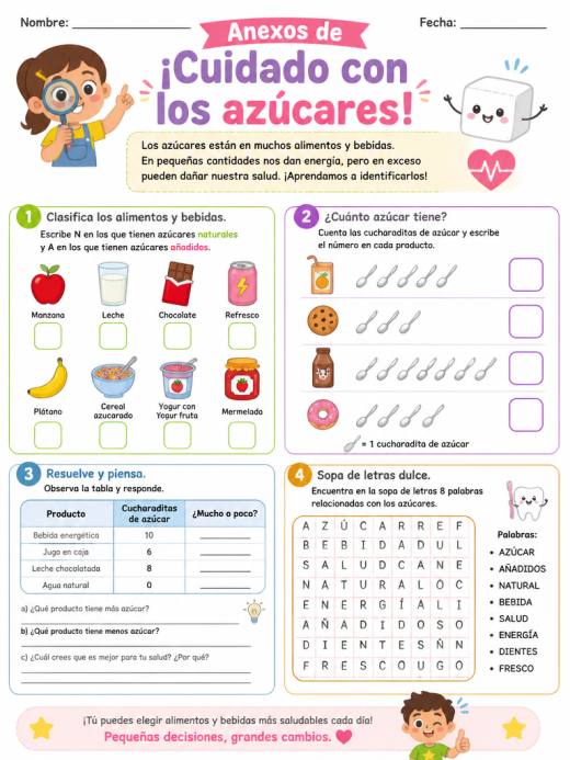 Hoja de Trabajo: Anexos de ¡Cuidado con los azúcares! (Primaria)