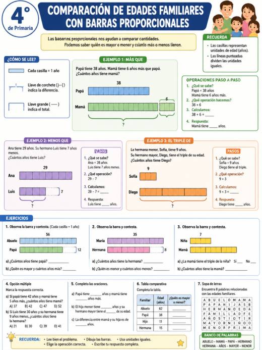 Comparación de edades familiares con barras proporcionales
