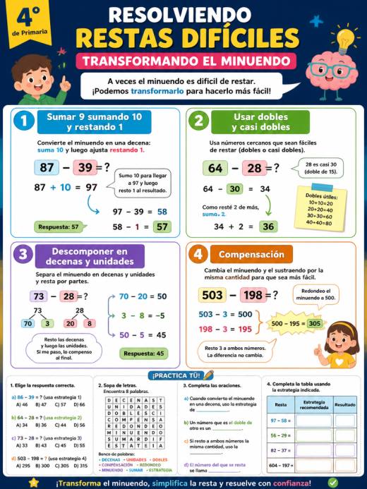 Resolviendo restas difíciles transformando el minuendo