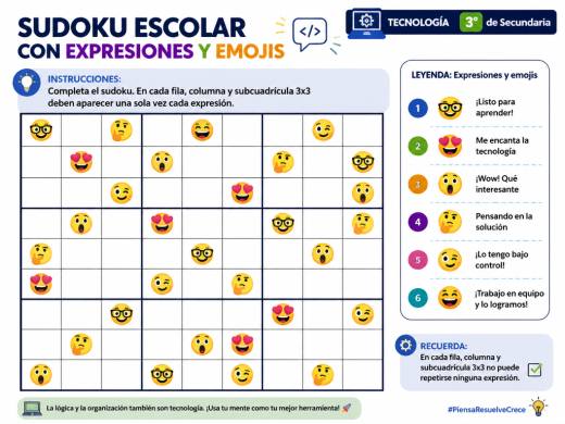 Sudoku Escolar con Expresiones y Emojis