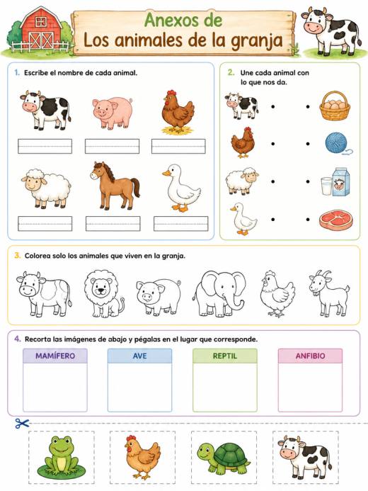 Anexos de Los animales de la granja (Primaria)