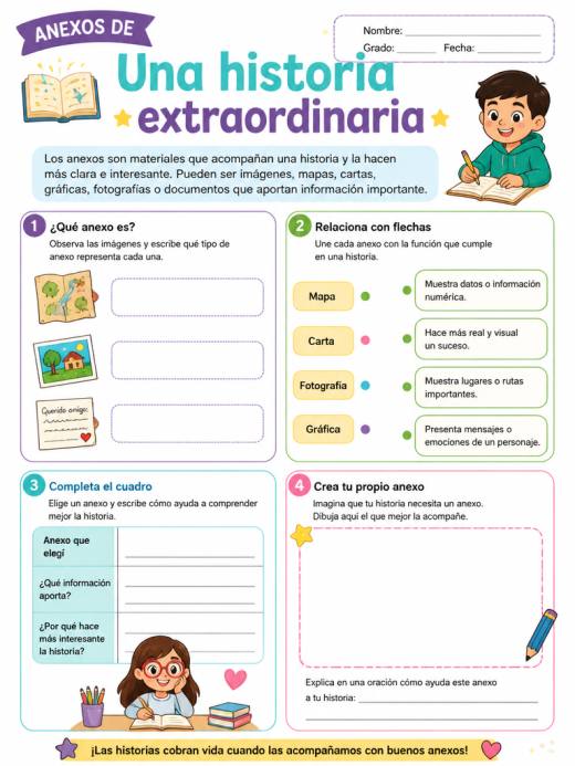 Hoja de Trabajo: Anexos de Una historia extraordinaria (Primaria)