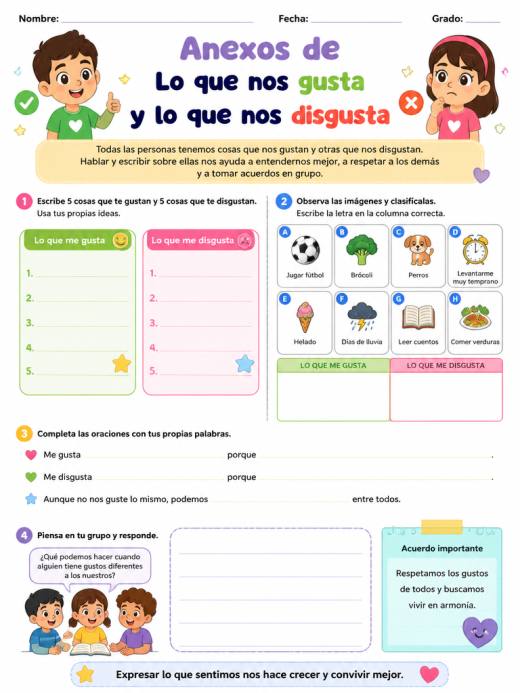 Anexos de Lo que nos gusta y lo que nos disgusta (Primaria)