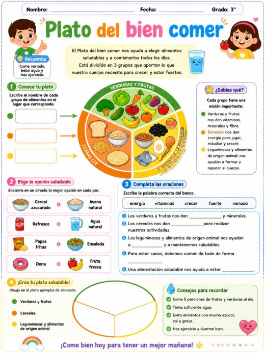 Hoja de Trabajo: Plato del bien comer (3° de Primaria)