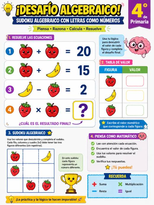 Tablero de sudoku algebraico con letras como números
