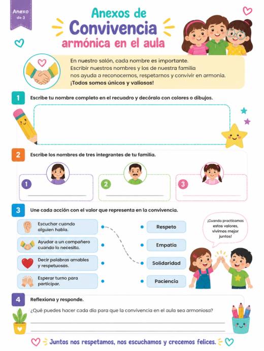 Hoja de Trabajo: Anexos de Convivencia armónica en el aula (Primaria)