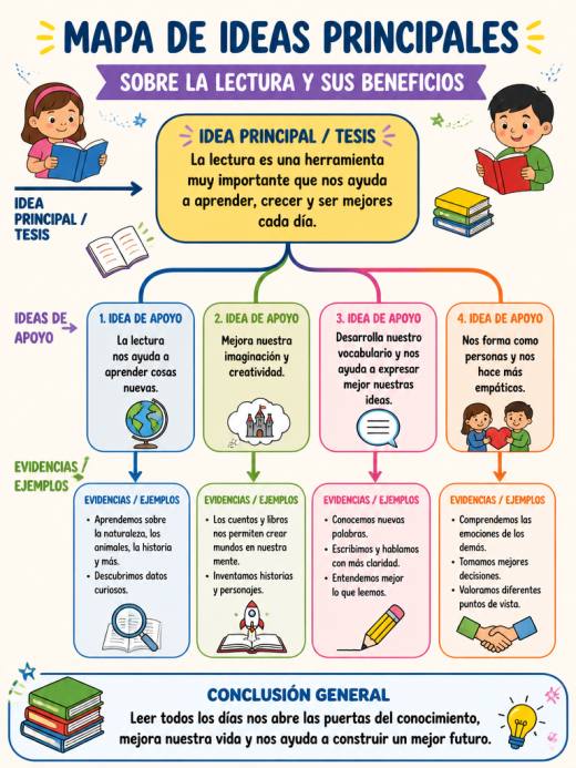 Mapa de Ideas Principales sobre la Lectura y sus Beneficios