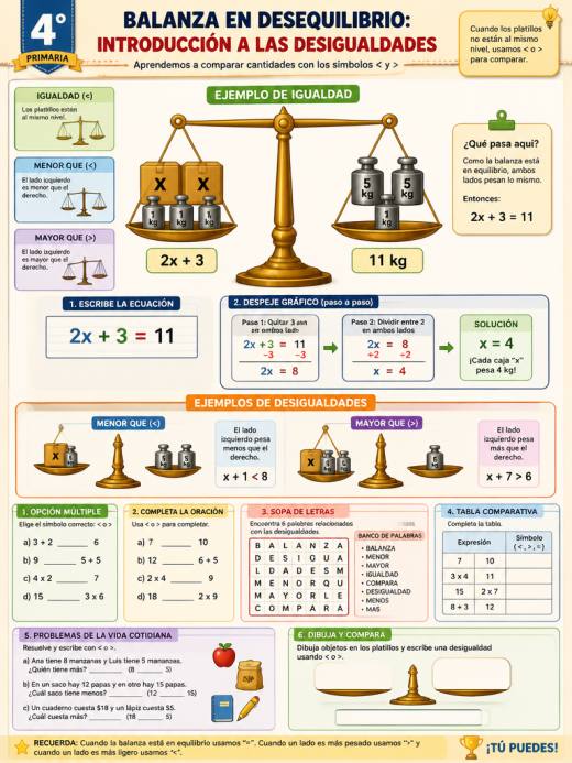 Balanza en desequilibrio: Introducción a las desigualdades (< y >)