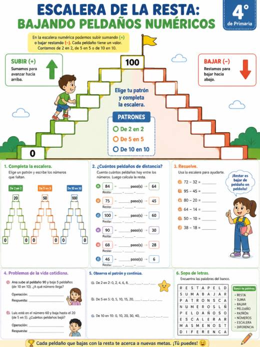 Escalera de la resta: Bajando peldaños numéricos