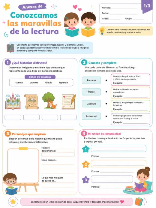 Anexos de Conozcamos las maravillas de la lectura (Primaria)