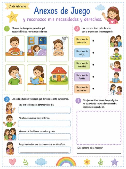 Anexos de Juego y reconozco mis necesidades y derechos. (3° de Primaria)