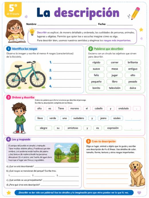 Hoja de Trabajo: La descripción (5° de Primaria)