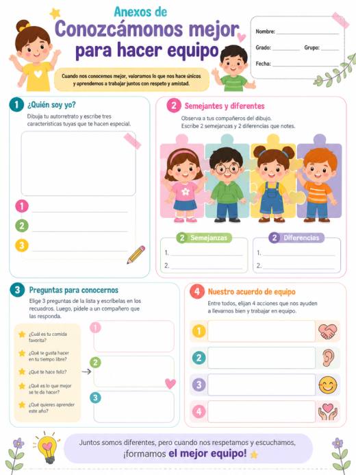 Anexos de Conozcámonos mejor para hacer equipo (Primaria)