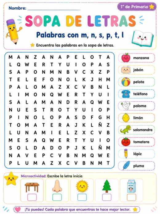 palabras con m,n,s,p,t,l
