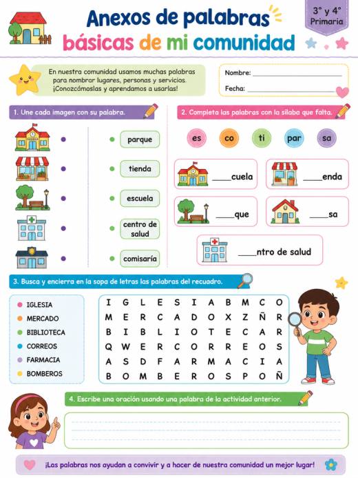 Anexos de palabras  básicas  de  mi  comunidad (Primaria)