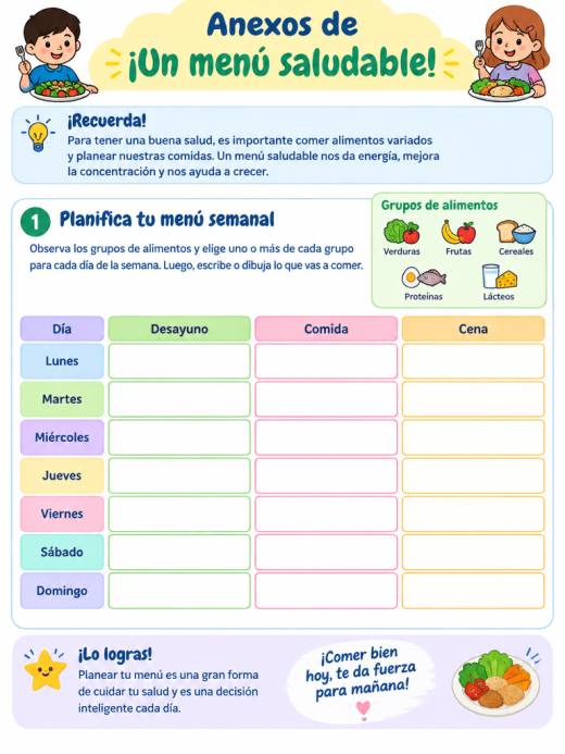 Anexos de ¡Un menú saludable! (Primaria)