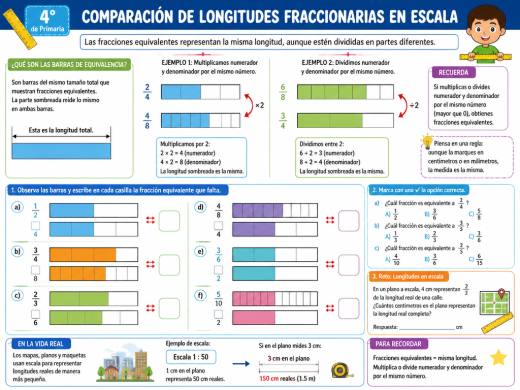 Comparación de longitudes fraccionarias en escala