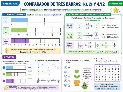 Comparador de tres barras: 1/3, 2/6 y 4/12