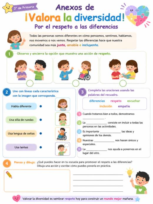 Anexos de ¡Valora la diversidad! Por el respeto a las diferencias (3° de Primaria)