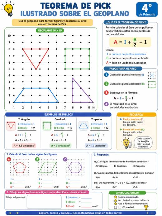 Teorema de Pick ilustrado sobre el geoplano imprimible