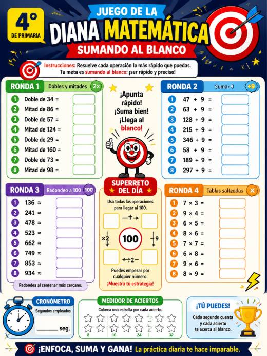 Juego de la diana matemática: Sumando al blanco
