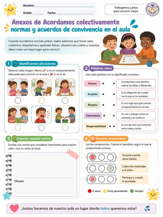 Hoja de Trabajo: Anexos de Acordamos colectivamente normas y acuerdos de convivencia en el aula (Primaria)