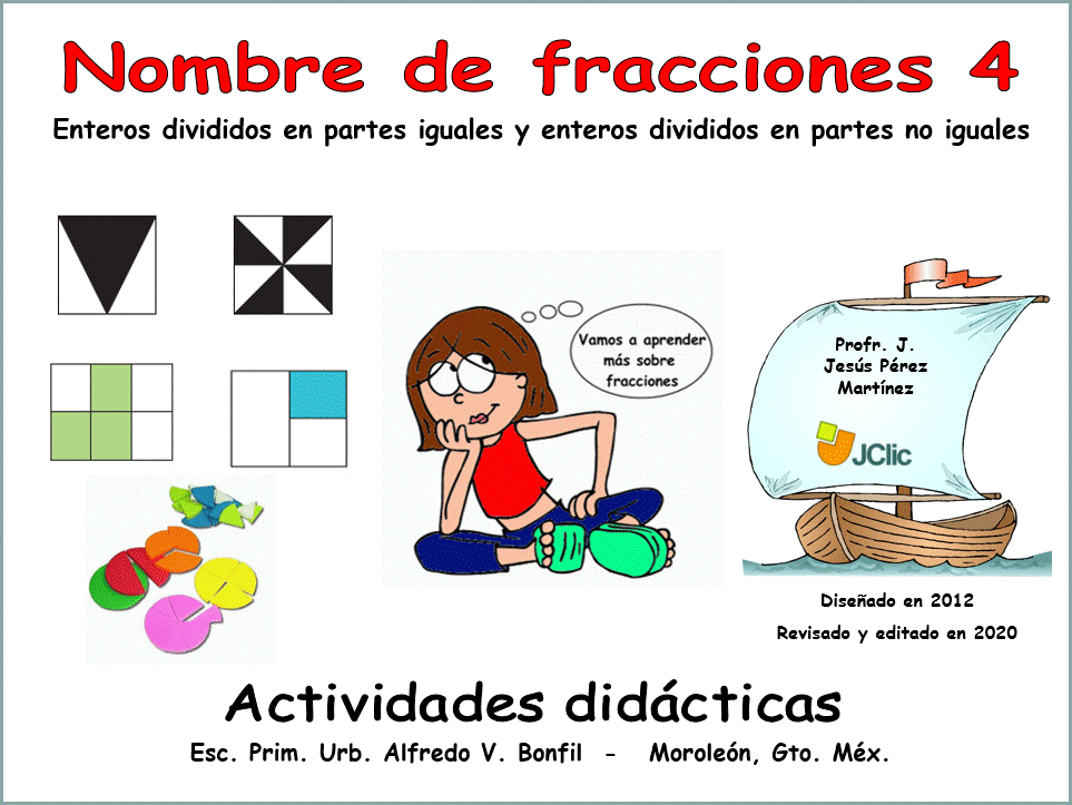 Fracciones con representación gráfica, escrita y numérica de fracciones