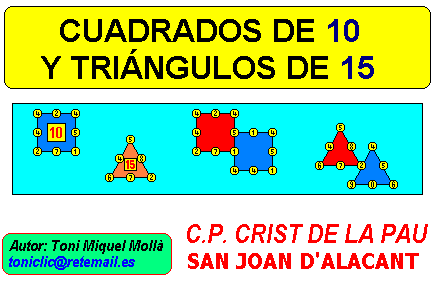 Cuadrados de 10 y triángulos de 15