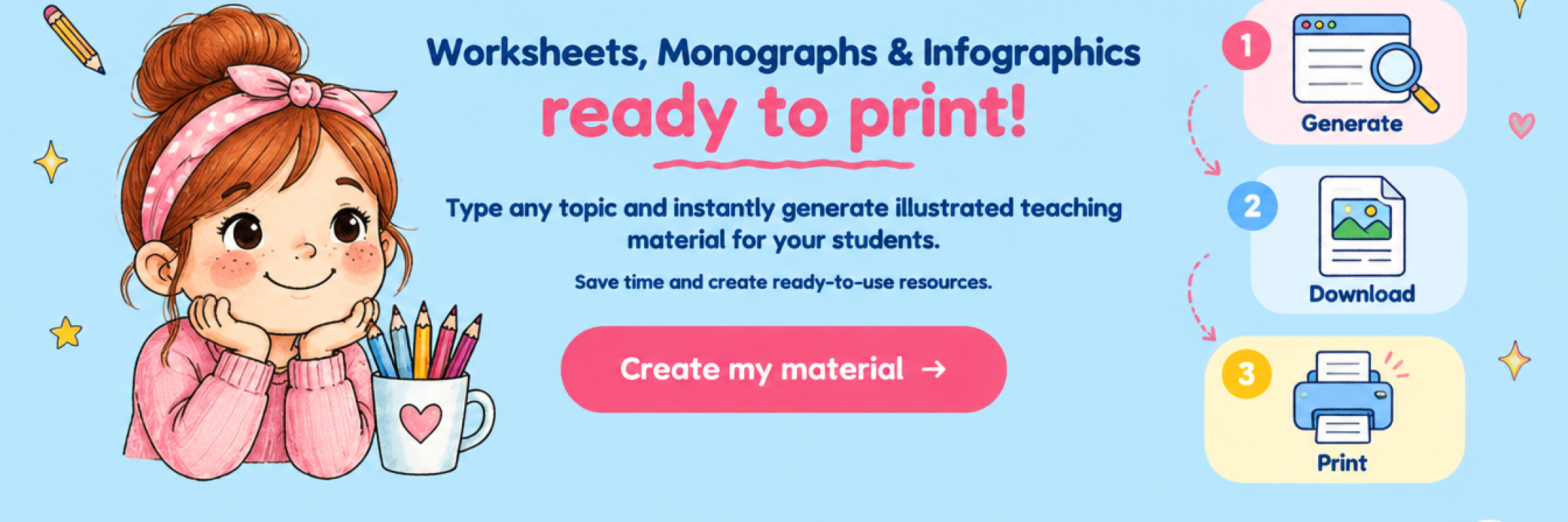 Worksheets, Monographs & Infographics ready to print with AI