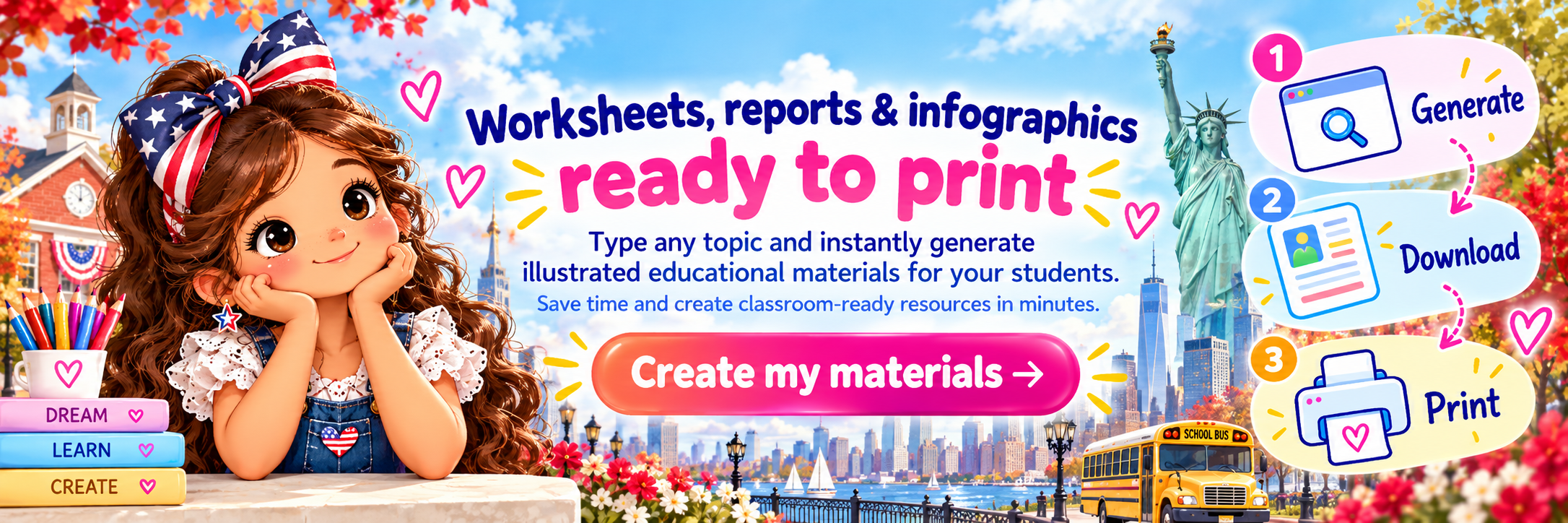 Worksheets, Monographs & Infographics ready to print with AI